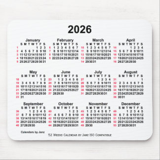 2026 White 52 Weeks ISO Calendar by Janz Mousepad