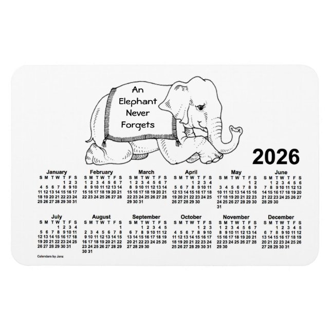 2026 White Elephant Calendar von Janz 4x6 Magnet (Horizontal)