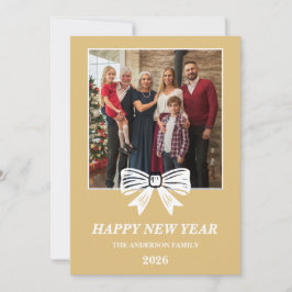 2026 White & Gold Bow Family New Year Photo Feiertagskarte
