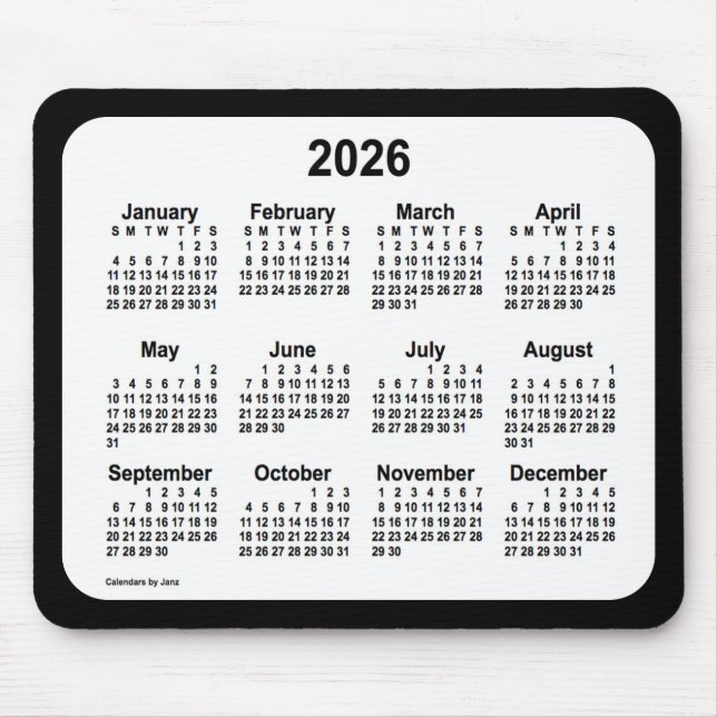 2026 White on Black Calendar by Janz Two Tone Mousepad (Vorne)