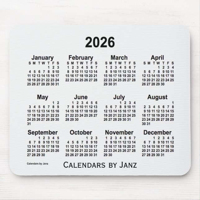 2026 White Smoke Calendar von Janz Mouse Pad Mousepad (Vorne)