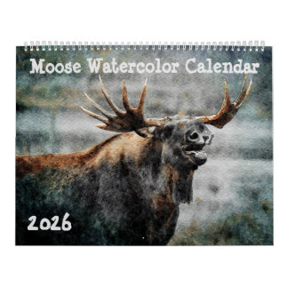 2026 Wild Moose Watercolor Painting Wildlife Art Kalender