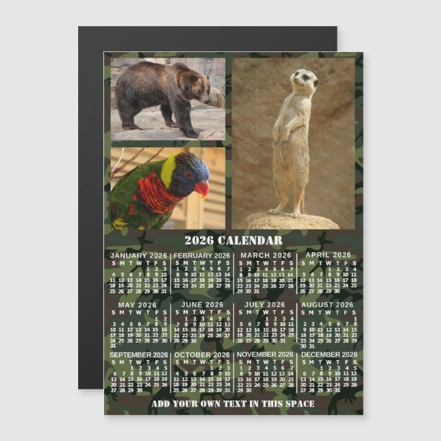 2026 Year Calendar Camouflage Add 3 Custom Photos Magneteinladung (Vorne/Hinten)
