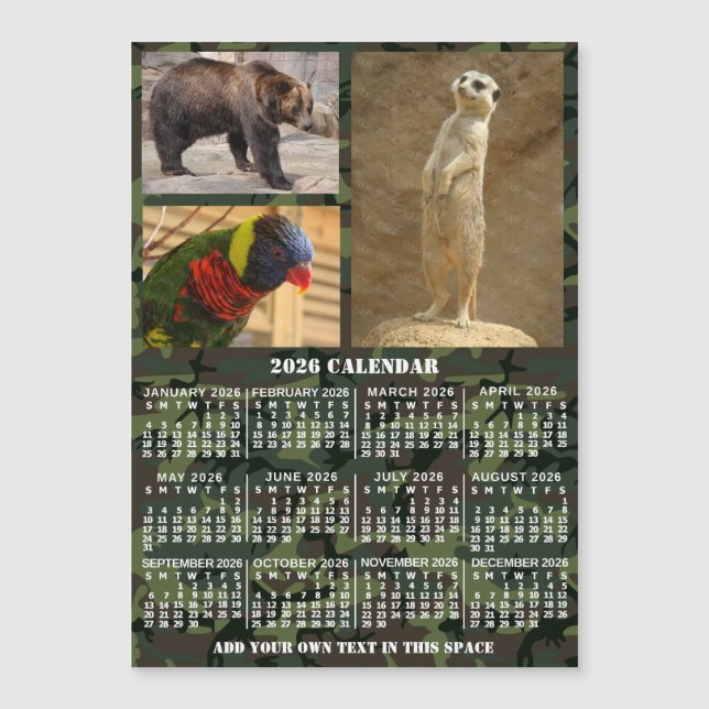 2026 Year Calendar Camouflage Add 3 Photos Magnet (Vorderseite)