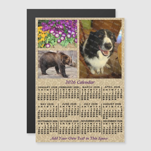 2026 Year Calendar Coffee Beans 3 Custom Photos Magneteinladung (Vorne/Hinten)