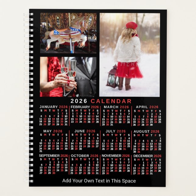 2026 Year Monthly Calendar Black Custom 9 Photos Planer (Vorderseite)