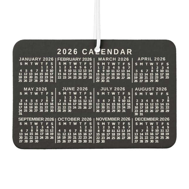 2026 Year Monthly Calendar Classic Black and White Autolufterfrischer (Vorderseite)
