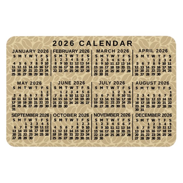 2026 Year Monthly Calendar Light Coffee Beans Magnet (Horizontal)