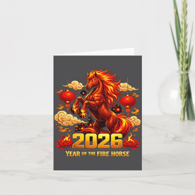 2026 Year Of Fire Horse Chinese Zodiac New Year De Karte (Vorderseite)