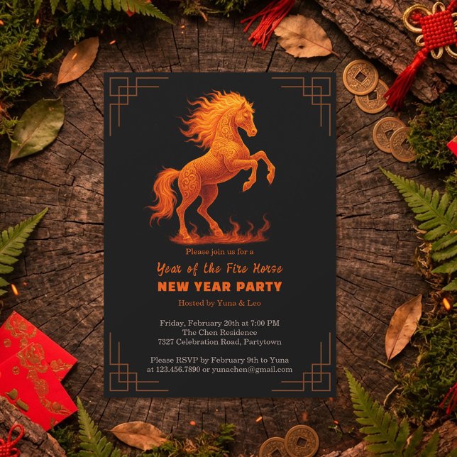 2026 Year of the Fire Horse Chinese Zodiac Party Einladung (Von Creator hochgeladen)