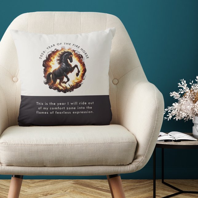 2026 Year of the Fire Horse Motivational Quote Kissen (2026 Year of the Fire Horse Motivational Quote Throw Pillow)