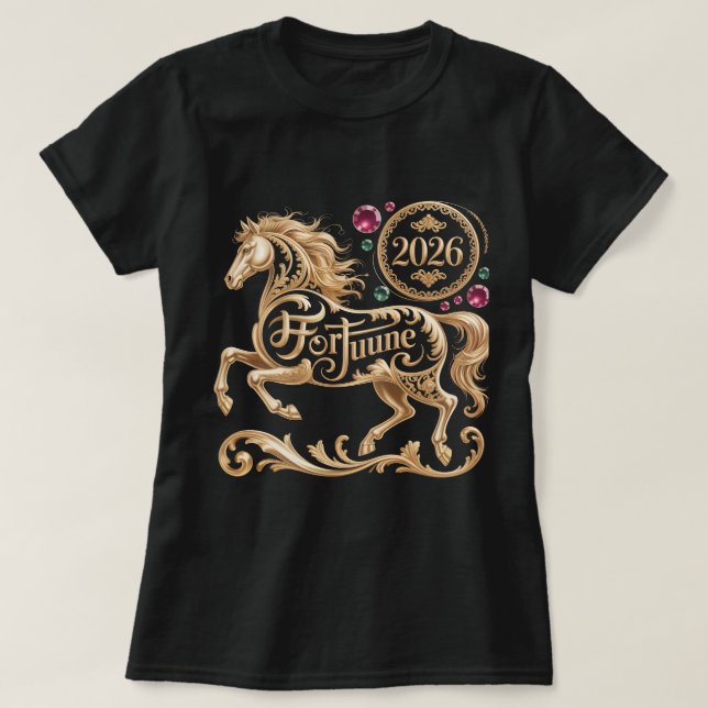 2026 Year of the Horse Chinese New Year Golden Hor T-Shirt (Design vorne)