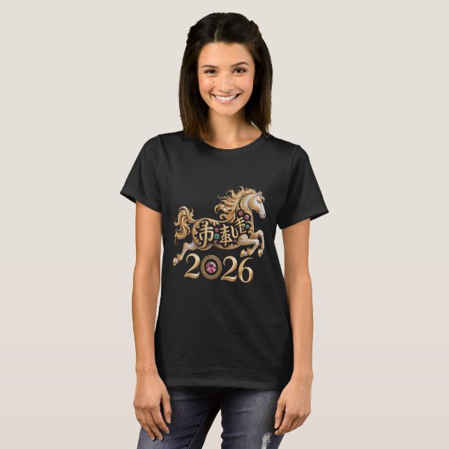 2026 Year of the Horse Chinese New Year Golden Hor T-Shirt (Vorne ganz)