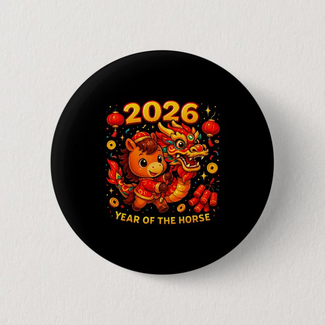 2026 Year Of The Horse Cute Lunar Newyear Art  Button (Vorderseite)