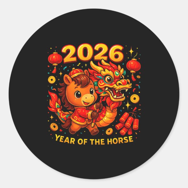 2026 Year Of The Horse Cute Lunar Newyear Art  Runder Aufkleber (Vorderseite)