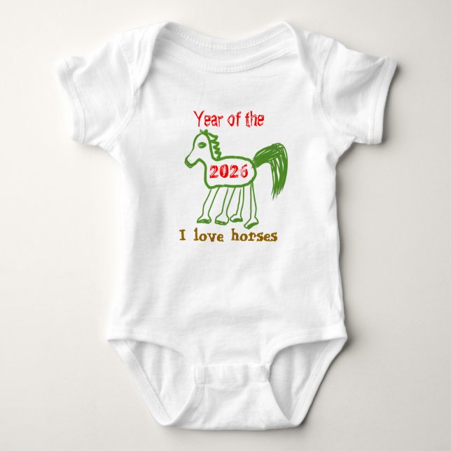  2026 Year of the Horse Fun Green Horse Baby Strampler (Vorderseite)