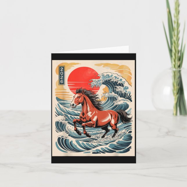 2026 Year Of The Horse Japanese Wave Art Lunar New Karte (Vorderseite)