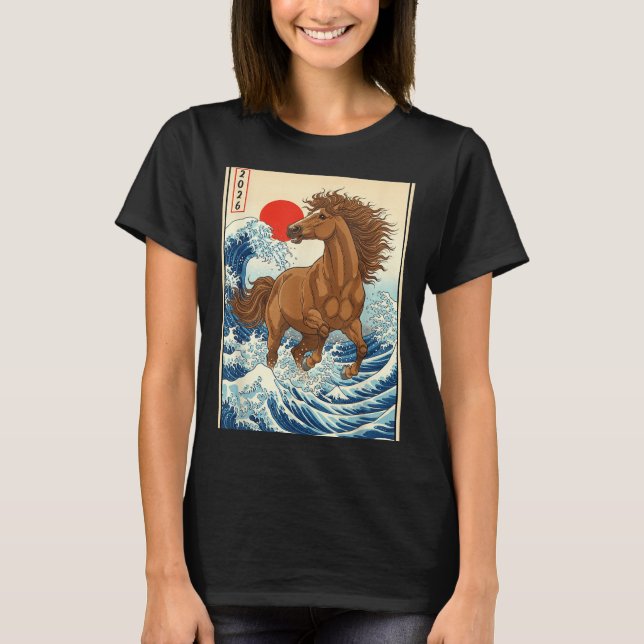 2026 Year Of The Horse Japanese Wave Art Lunar New T-Shirt (Vorderseite)