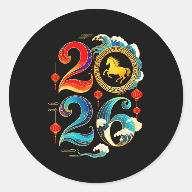 2026 Year Of The Horse Lunar Chinese New Year 2026 Runder Aufkleber (Vorderseite)