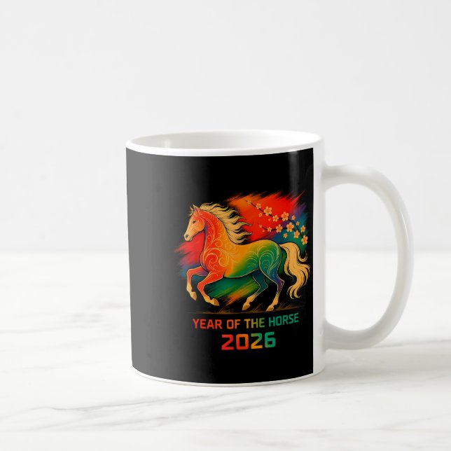 2026 Year Of The Horse Vibrant Zodiac Blossom Art  Kaffeetasse (Rechts)