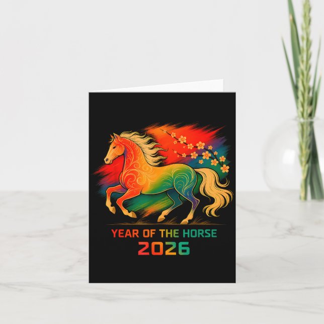 2026 Year Of The Horse Vibrant Zodiac Blossom Art  Karte (Vorderseite)