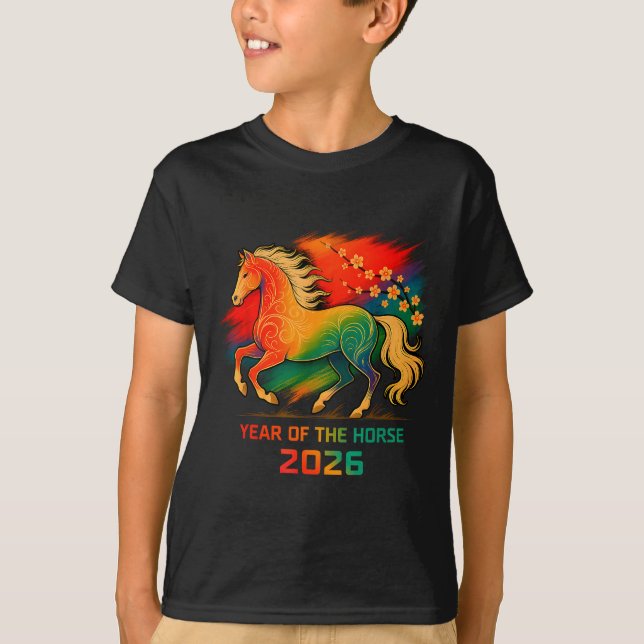 2026 Year Of The Horse Vibrant Zodiac Blossom Art  T-Shirt (Vorderseite)