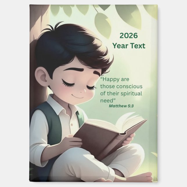 2026 Year Text Boy Reading Magnet (Vorderseite)