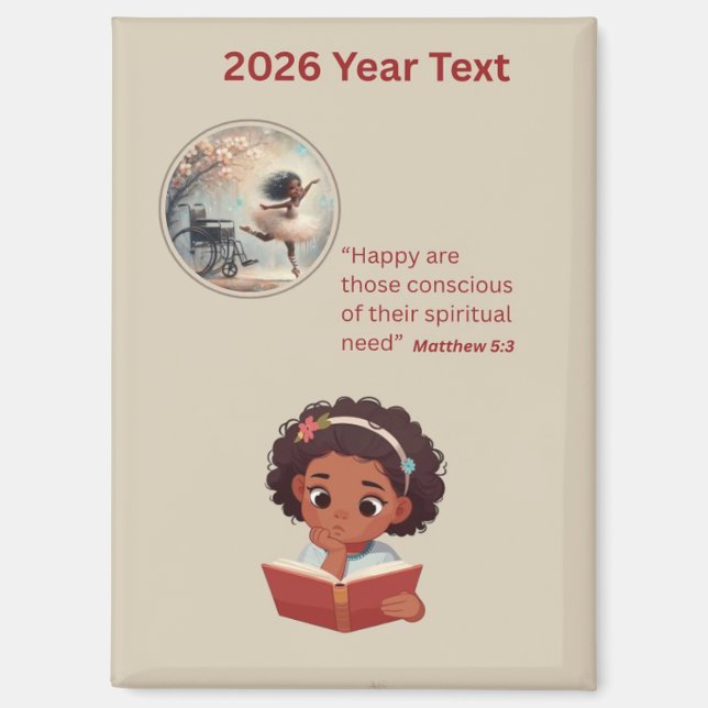 2026 Year Text Girl Reading Magnet (Vorderseite)