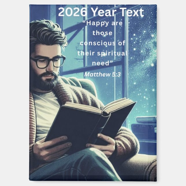 2026 Year Text Man Reading Magnet (Vorderseite)