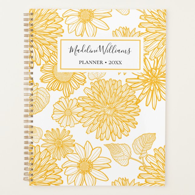 2026 Yellow Daisies & Dahlias | Personalisiert Planer (Vorderseite)