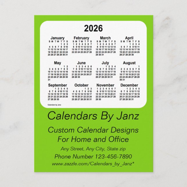 2026 Yellow Green Business Calendar von Janz Postkarte (Vorderseite)