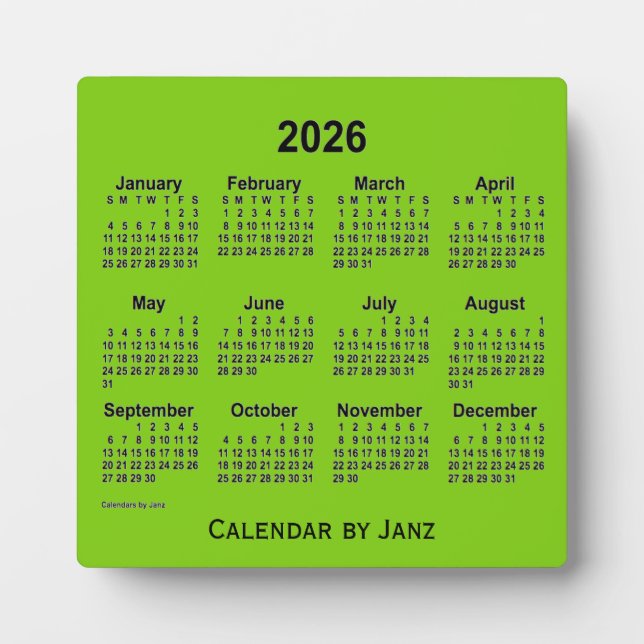 2026 Yellow Green Desk Calendar von Janz Fotoplatte (Vorderseite)