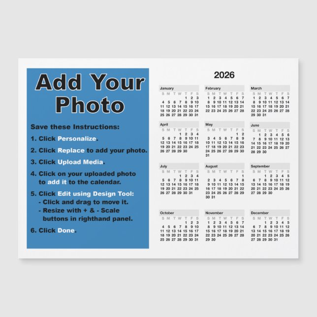 2026 Your photo 5x7 Mini Calendar Magnet Template (Vorderseite)