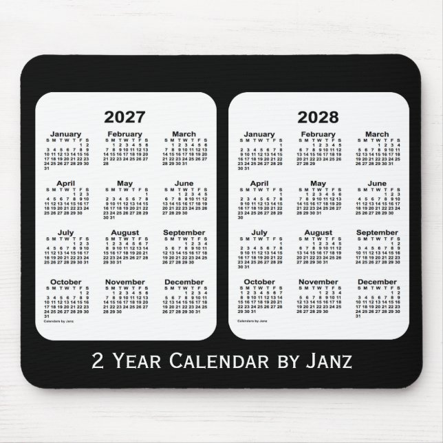 2027-2028 2-jähriger Schwarzweiss-Kalender durch Mousepad (Vorne)