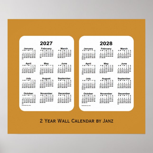 2027-2028 Gold 2 Year Wall Calendar by Janz Poster (Vorne)
