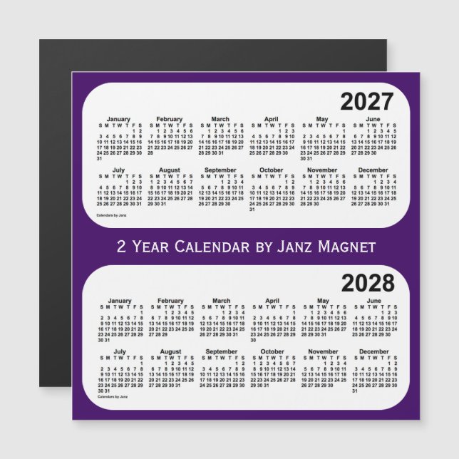 2027-2028 Lila 2-Jahres-Kalender von Janz Magnet (Vorne/Hinten)