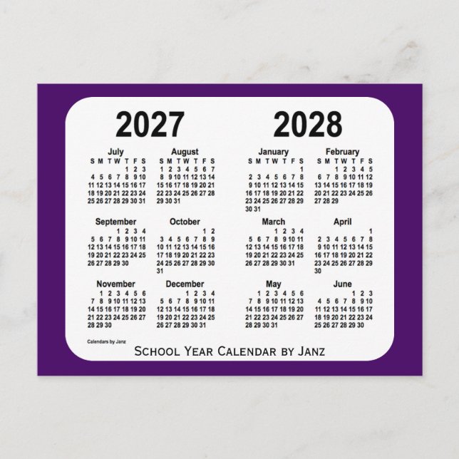 2027-2028 Lila Schuljahr in Mini von Janz Postkarte (Vorderseite)