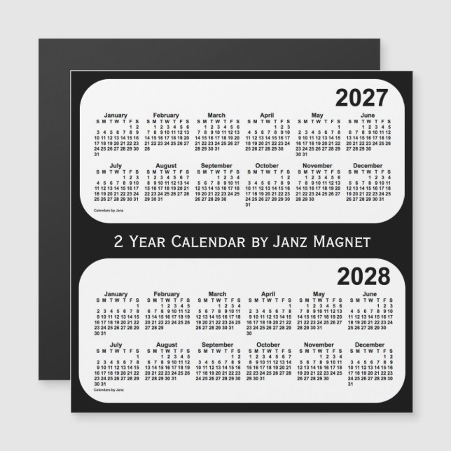 2027-2028 Schwarz-Weiß-Kalender von Janz Magnetkarte (Vorne/Hinten)
