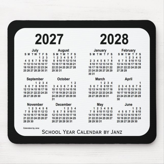 2027-2028 Schwarz-Weiß-Schulkalender von Janz Mousepad (Vorne)