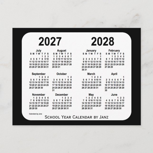 2027-2028 Schwarz-Weiß-Schulkalender von Janz Postkarte (Vorderseite)