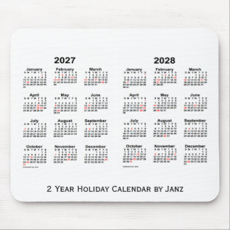 2027-2028 Weißer 2-Jahres-Feiertagkalender von Jan Mousepad