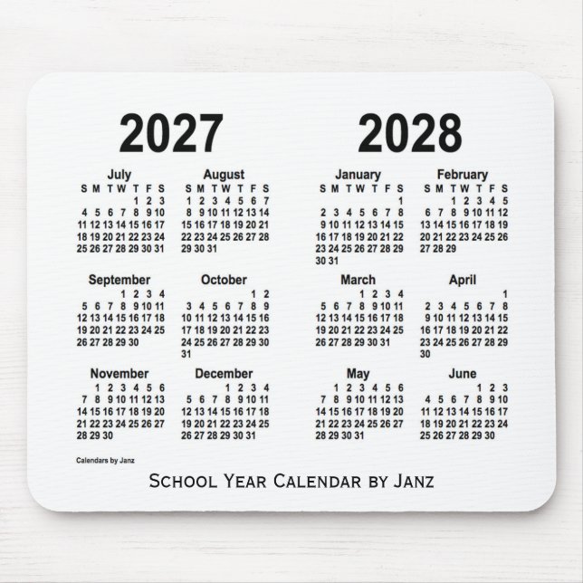 2027-2028 Weißer Schulkalender von Janz Mousepad (Vorne)