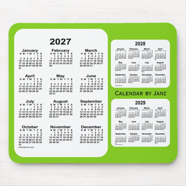 2027-2029 Yellow Green 3 Year Calendar by Janz Mousepad (Vorne)