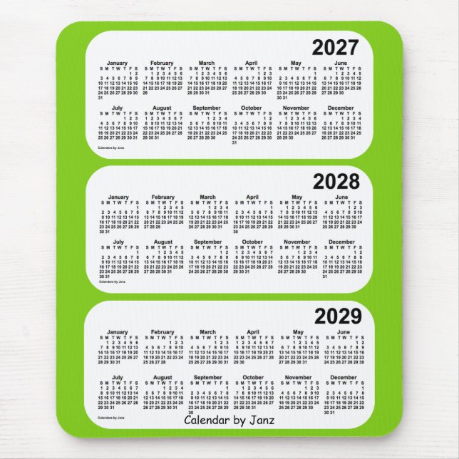 2027-2029 Yellow Green 3 Year Calendar by Janz Mousepad (Vorne)