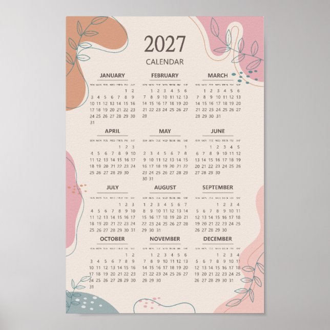2027 Abstract Shape Boho Aesthetic Beige Calendar Poster (Vorne)