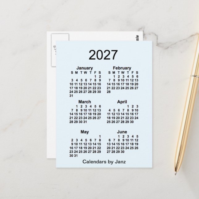 2027 Alice Blue 6 Month Mini Calendar von Janz Postkarte (Vorderseite/Rückseite Beispiel)