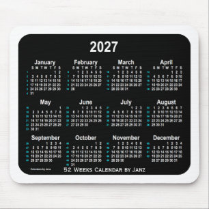 2027 Black Neon 52 Weeks Calendar von Janz Mousepad