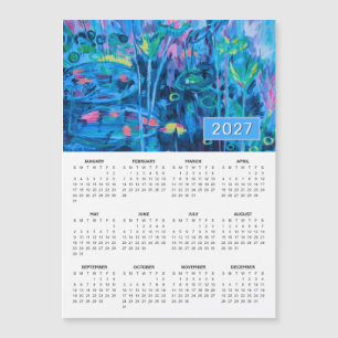 2027 Blaue Florale Abstrakte Magnetische Kalender Magnetkarte
