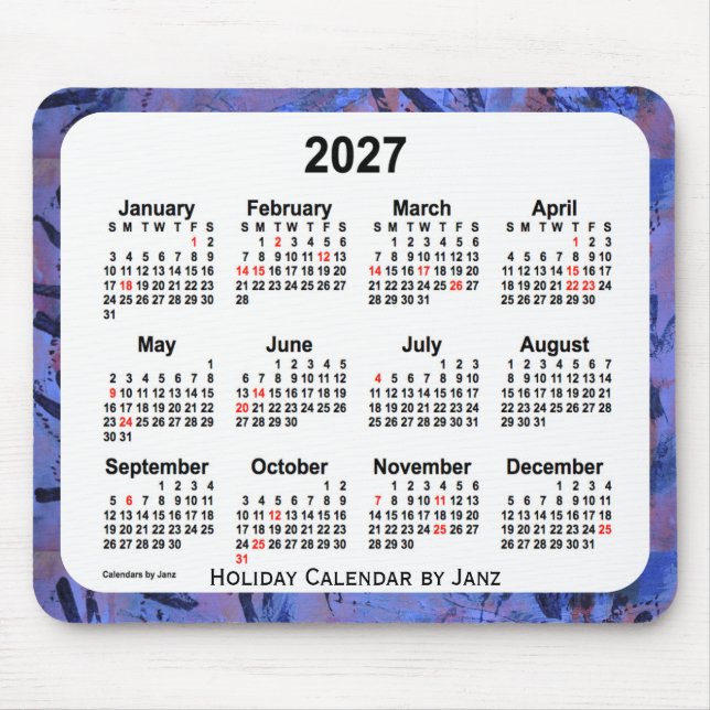 2027 Blue Holiday Art Calendar von Janz Mouse Pad Mousepad (Vorne)
