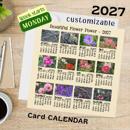 2027 Blumenkalender gelbe Montag Woche flache Kart Karte